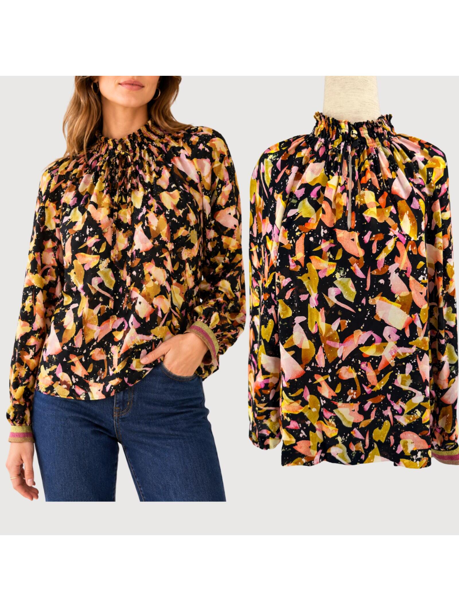 Marie Oliver Arden Silk Mock Neck Blouse Black Multi M